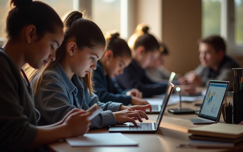 Studenten die interactieve modules volgen